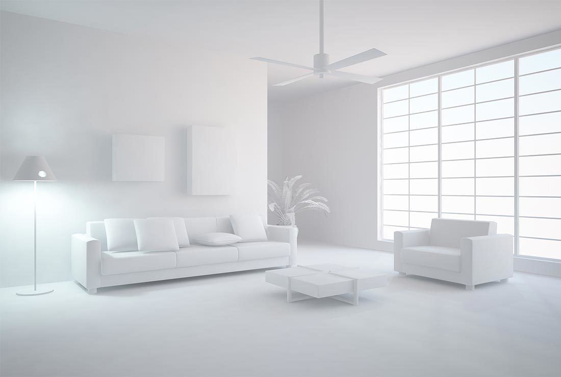 a living room filled with furniture and a large window
